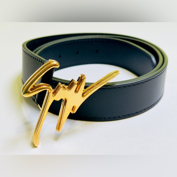 Giuseppe Zanotti Signature Logo Black Belt Brass Buckle Leather 100cm US Size 34 - Picture 3 of 15